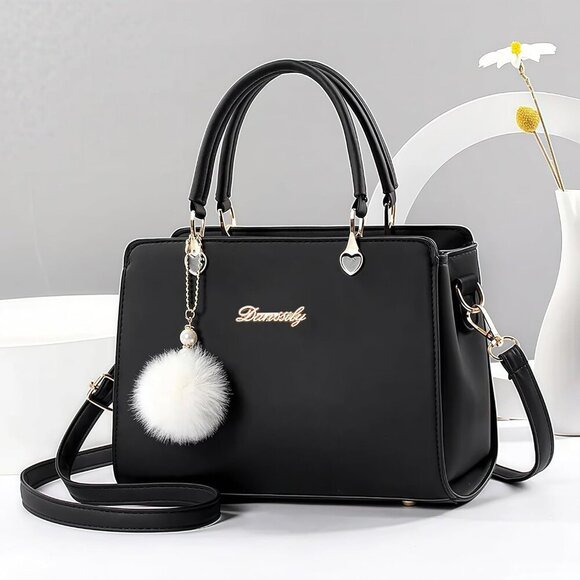 Elegant Women's Black Crossbody Satchel with Adjustable Strap & Spacious Storage - Picture 3 of 8